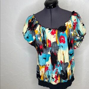 Cato Blue and Yellow Ruffled Blouse